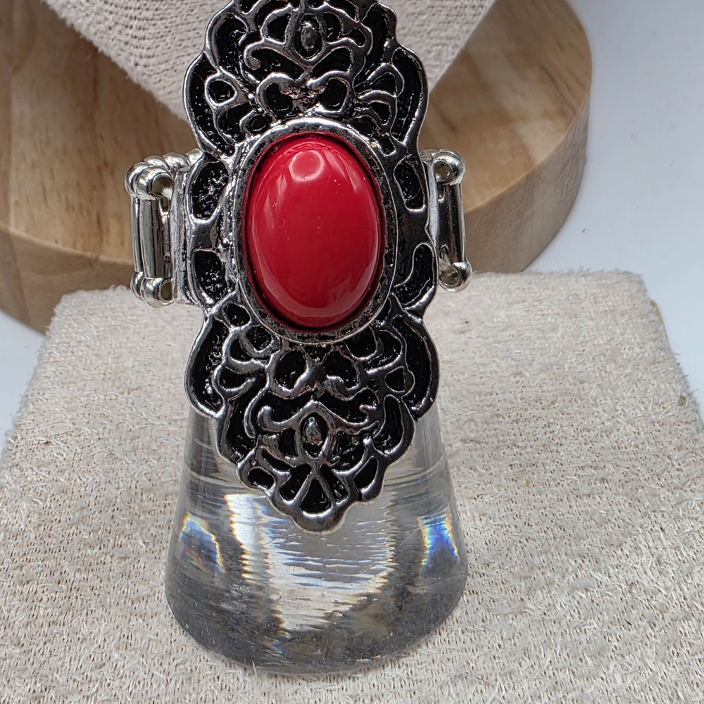 Paparazzi Silver and Red Ornate RING (1088)